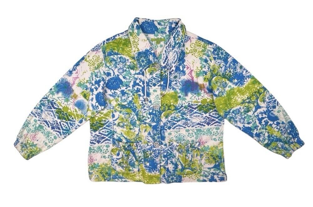 Joni B. Jacket Womens XL Colorful Print French Terry Cotton Knit Button Front